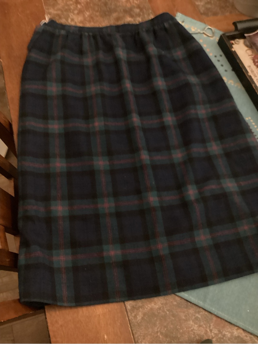Vintage 1970s Pendleton Navy and Green Plaid Midi Skirt
